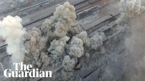 ukraine drone footage purports  show explosions  mariupol factories drones