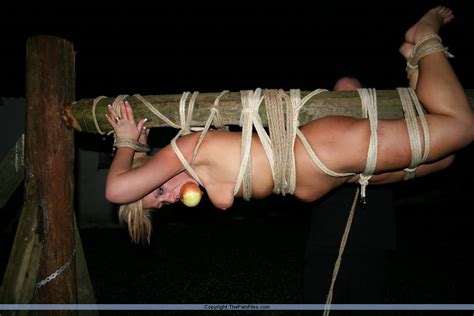 outdoor spitroast bondage and domination of blonde bdsm slavegirl crys pichunter