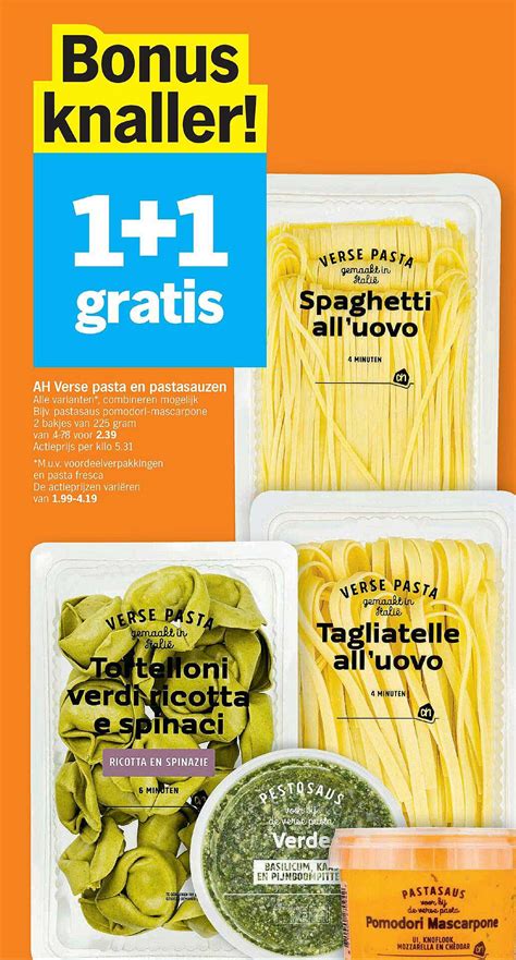ah verse pasta en pastasauzen  gratis aanbieding bij albert heijn