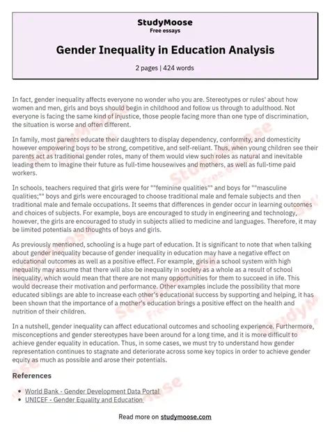 gender inequality in education analysis argumentative essay example