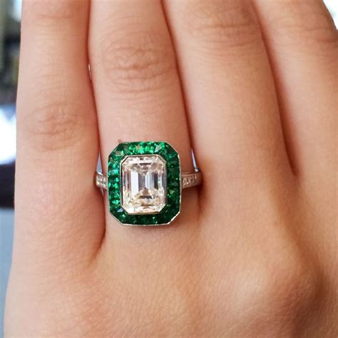platinum ct emerald cut diamond emerald halo engagement ring