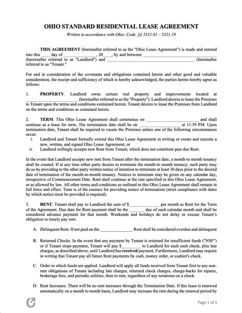 printable residential lease agreement template