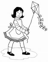 Kite Coloring Flying Pages Kites Children Girl Clipart Getcolorings Printable Color Apron Getdrawings sketch template