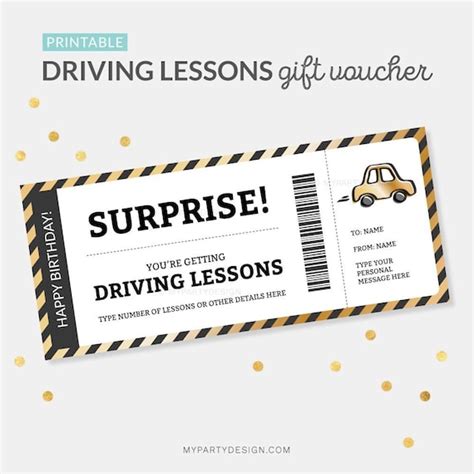 driving lessons gift voucher template birthday gift etsy