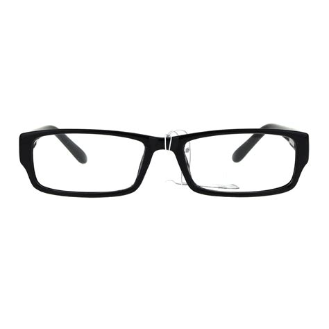 Mens Classic Narrow Rectangular Plastic Clear Lens Eye Glasses Black