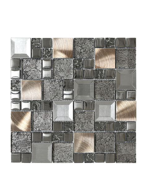 glass metal gray copper mosaic backsplash tile