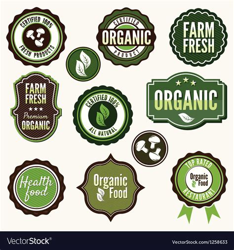 set  organic  farm fresh food labels vector image