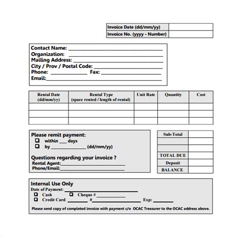 sample rent invoice templates   ms word