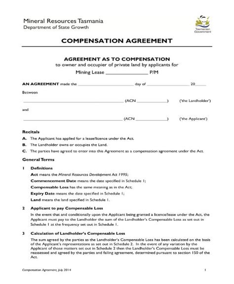 compensation agreement templates  word