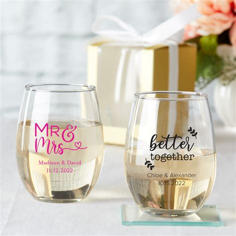 personalized 9 oz stemless wine glass party favors by kate aspen