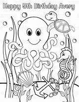 Sea Under Coloring Printable Pages Ocean Drawing Underwater Birthday Colouring Scene Personalized Kids Animals Preschool Print Pdf Clipart Party Worksheet sketch template