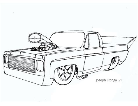 truck dragster coloring page etsy