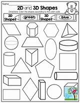 Shapes 3d 2d Grade Kindergarten Dimensional Color Math Printables Geometry Coloring Worksheet Shape 1st Activities Activity Fun Sort Worksheets Preschool sketch template