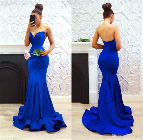 simple long royal blue mermaid bridesmaid dresses sweetheart zipper