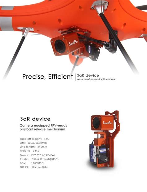 search  rescue device sar drone payload release  splash drone camera equipped fpv ready