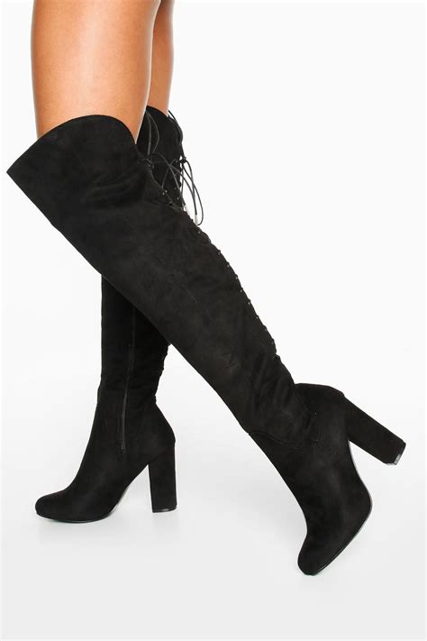 Lace Back Block Heel Over The Knee High Boots Over The Knee Boots