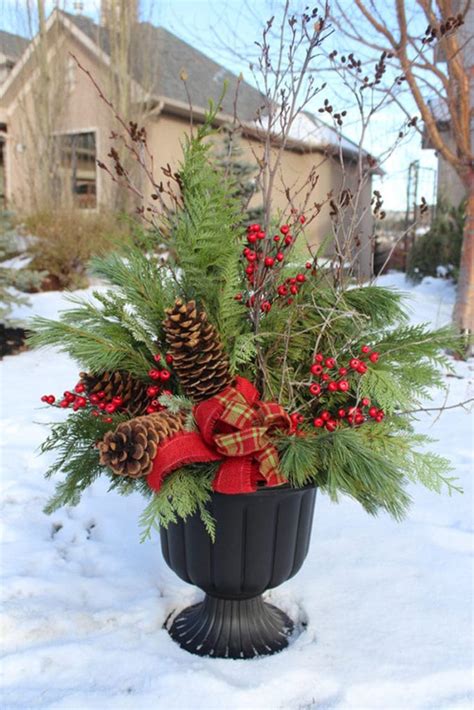 colorful outdoor planters  winter christmas decorations