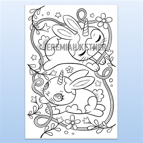 spring unicorn bunnies coloring page instant  etsy