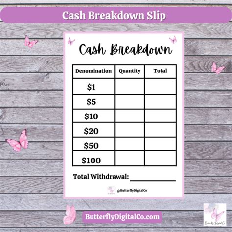 printable cash envelope breakdown sheets butterfly digital