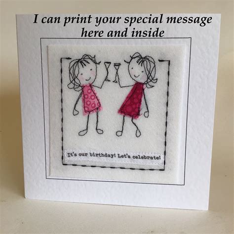 sewn twin birthday card  words   printed top etsy