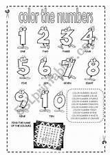 Numbers Color Worksheet Worksheets Colour Vocabulary Esl Preview sketch template