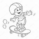 Coloring Cartoon Outline Skateboard Boy Pages Stock Skateboarding Kids sketch template