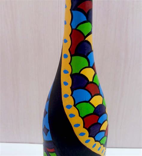 Buy Hand Painted Glass Bottle Vase Multi Colored Design