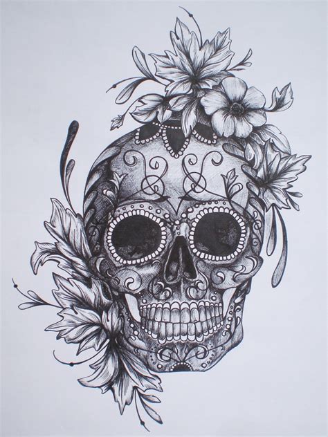 day   dead skulls drawing  getdrawings