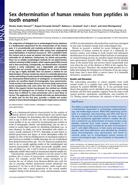 Pdf Sex Determination Of Human Remains From Peptides In Tooth Enamel