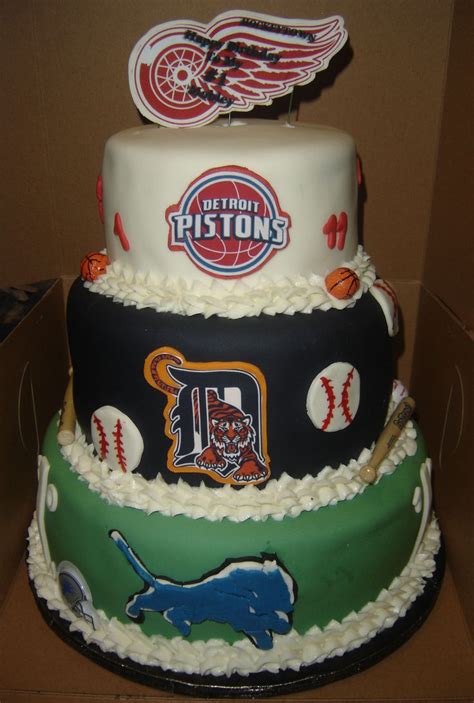 tier detroit sport teams themed birthday cake  top chocolate cake