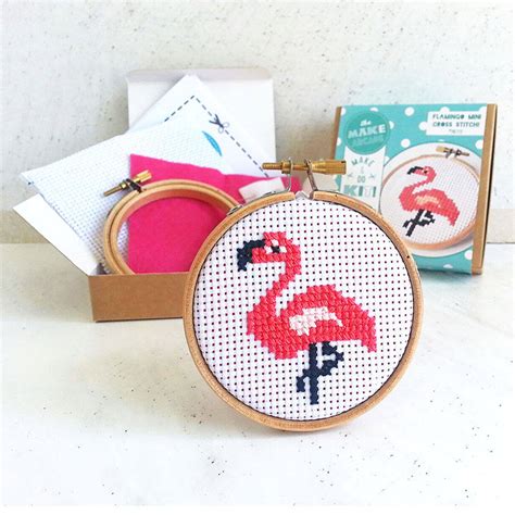 flamingo mini cross stitch craft kit    arcade notonthehighstreetcom
