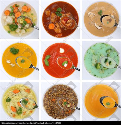 collage suppe suppen gesunde ernaehrung essen stockfoto