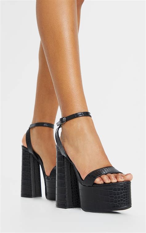 black chunky platform heels shoes prettylittlething