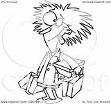 Frazzled Woman Friday Shopper Outlined Illustration Royalty Clipart Vector Toonaday Leishman Ron Background sketch template