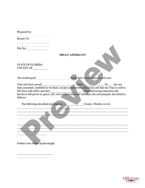 florida trust affidavit affidavit  trust form  legal forms