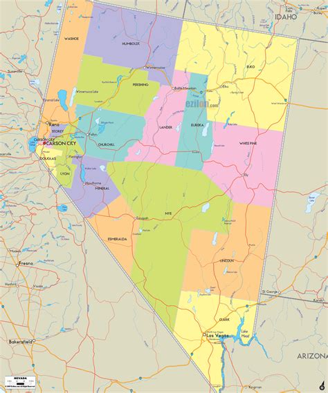 nevada state map  counties  cities time zones map