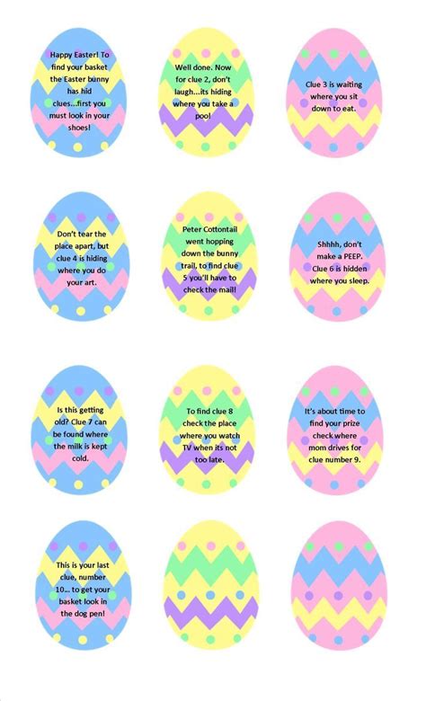 easter egg hunt wfree printable clues   ages easter