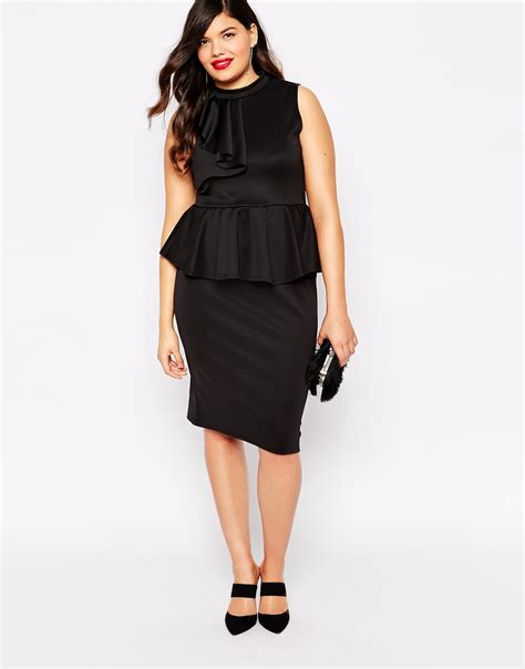 Praslin Plus Size Peplum Dress With Ruffle Detail In Black