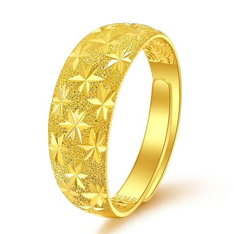 pure  yellow gold ring  gold women sandstone full star ring