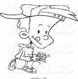 Cartoon Boy Playing Walking Drawing Game Vector Coloring Outlined Leishman Ron Royalty sketch template