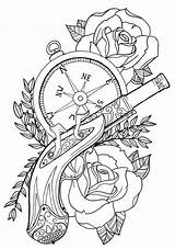 Coloring Stencil Stencils Unibody Clock Pirate Pistol Tatuagens Tatouage Rickey Tatuajes Novas Montre Gousset Sketch Visiter Afficher Origine Paintingvalley Kaynak sketch template