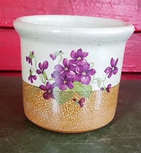 monroe salt works pottery plant pot with purple violets ebay