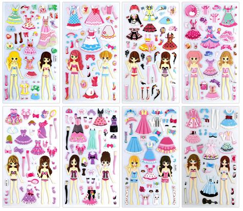 3d Set030 Doll3 8 Different Sheets Dress Up Sticker Doll 3d Puffy