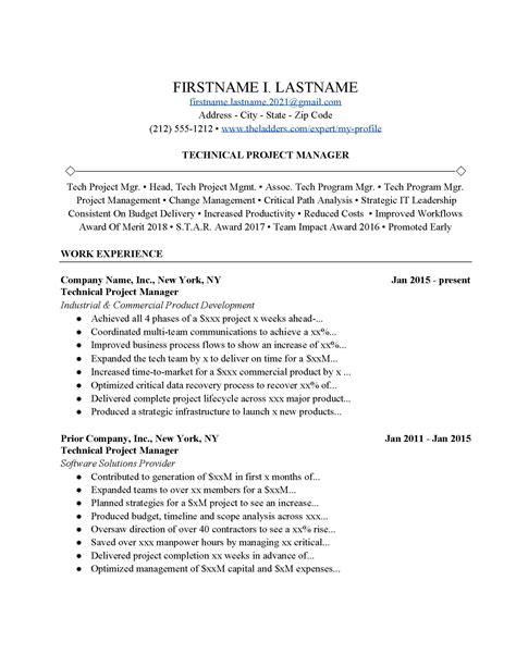 technical project manager resume