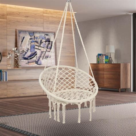 ubesgoo handwoven cotton macrame hammock hanging chair swing  indoor