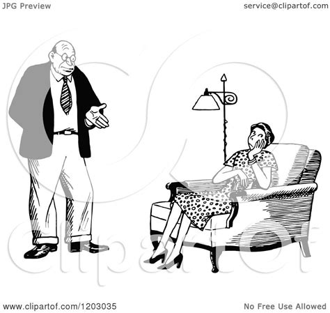 cartoon of a vintage black and white couple the wife unimpressed