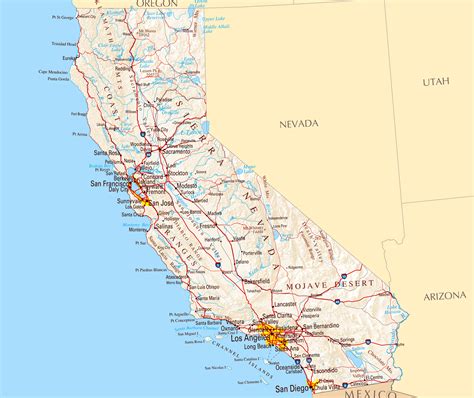 large road map  california sate  relief  cities vidianicom