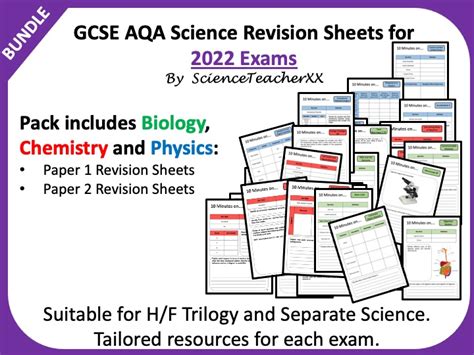 aqa gcse science revision sheets  teaching resources