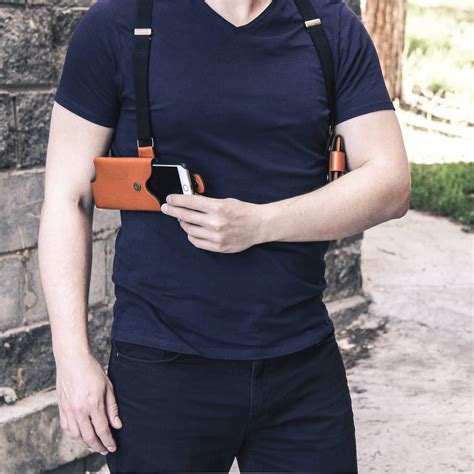 phone shoulder holster leather iphone case holder pockets wallet  suspender hardy holster
