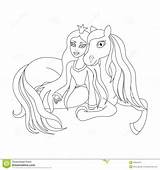 Horse Coloring Princess Her Book Beautiful Vector Dreamstime Illustration Friends Drawing Color sketch template